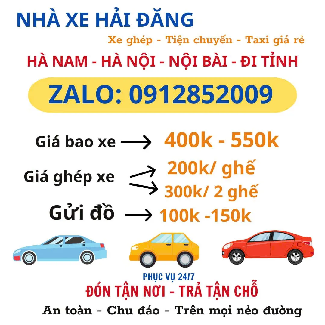 Thông tin dịch vụ xe ghép Hà Nam – Hà Nội – Nội Bài do Nhà xe Hải Đăng công bố
